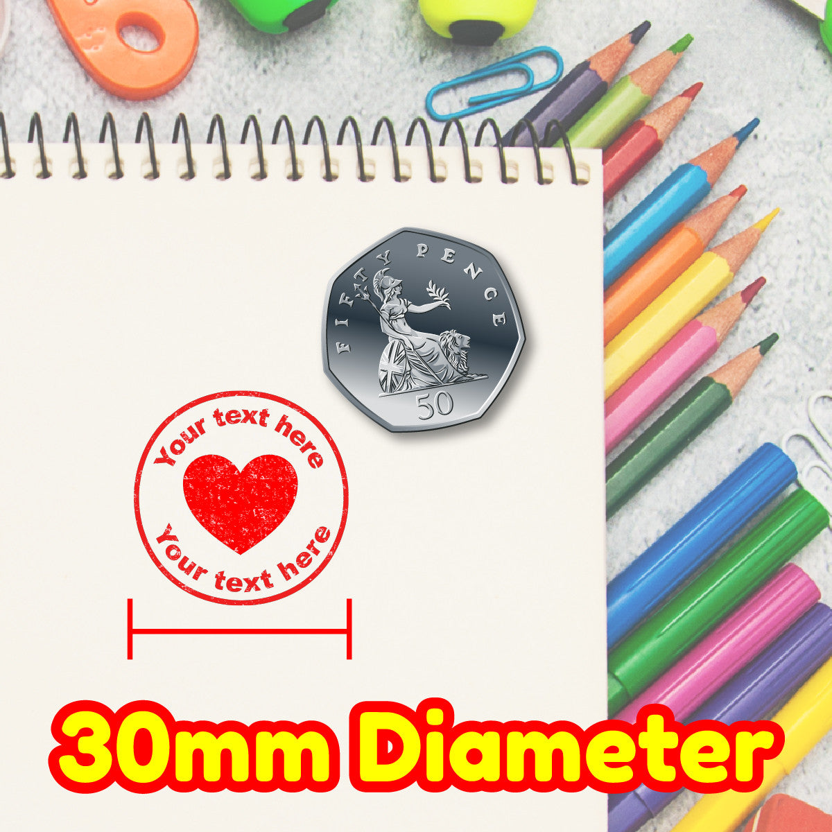 Personalised Stamp Heart  30mm Self inking stamper for School Teachers, Parents and Nursery