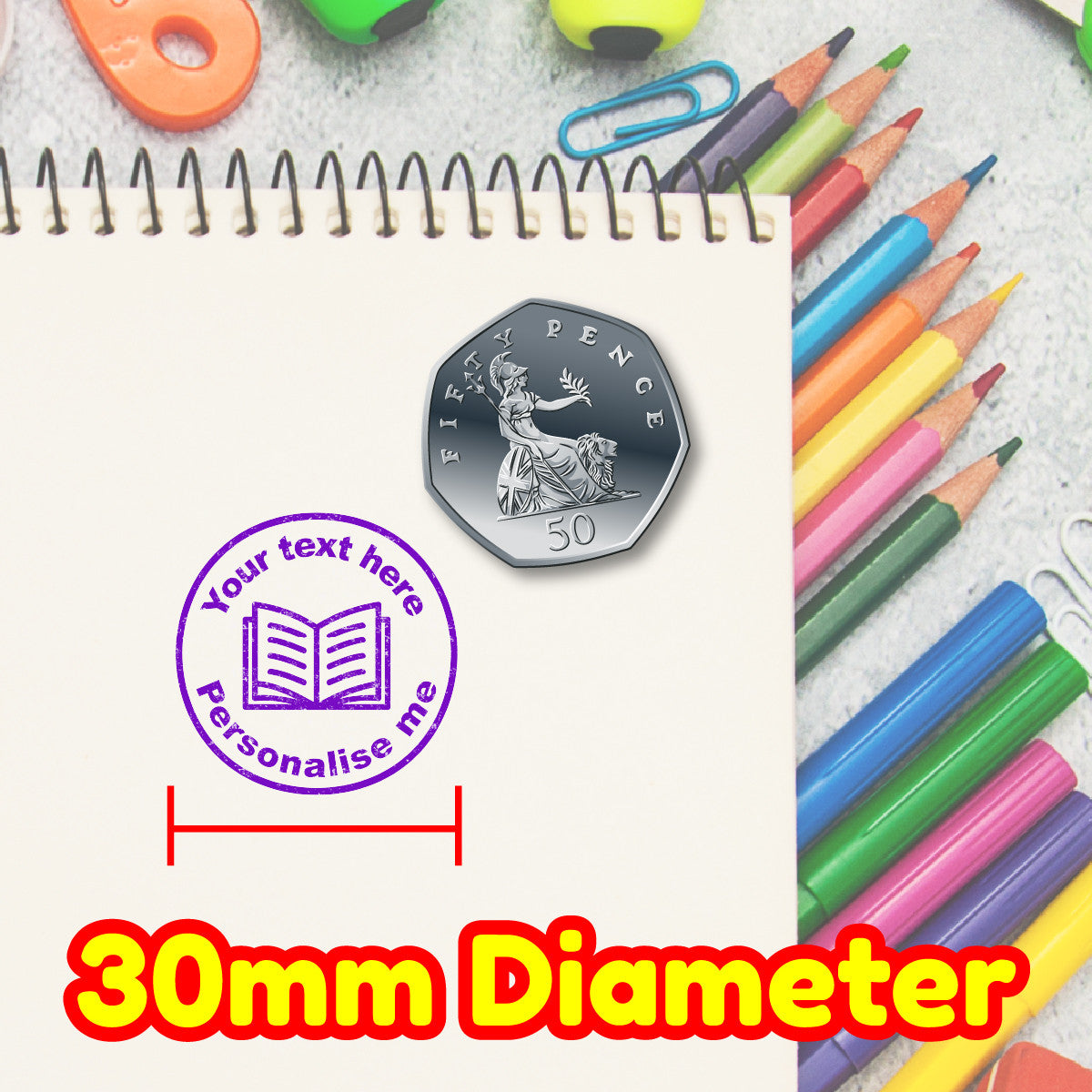 Sticker Stocker - Personalised Stamp Book Lines 30mm Self inking stamper for School Teachers, Parents and Nursery