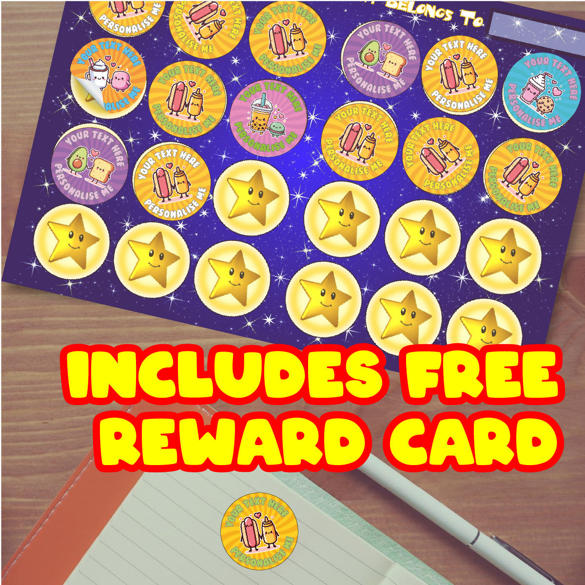 144 Personalised Food Friends 30mm Reward Stickers for School Teachers, Parents and Nursery