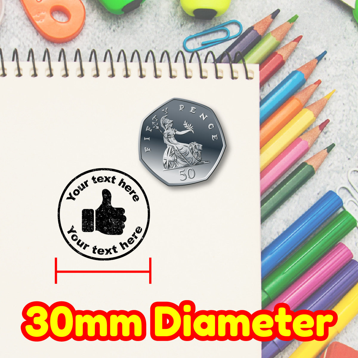 Personalised Stamp Thumbs Up 30mm Self inking stamper for School Teachers, Parents and Nursery