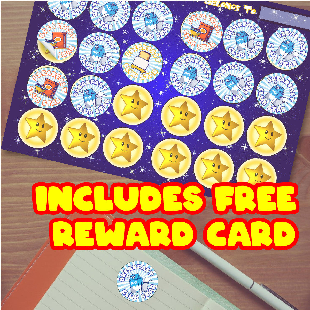 144 Breakfast Club Star 30 mm Reward Stickers for Teachers, Parents and Party Bags