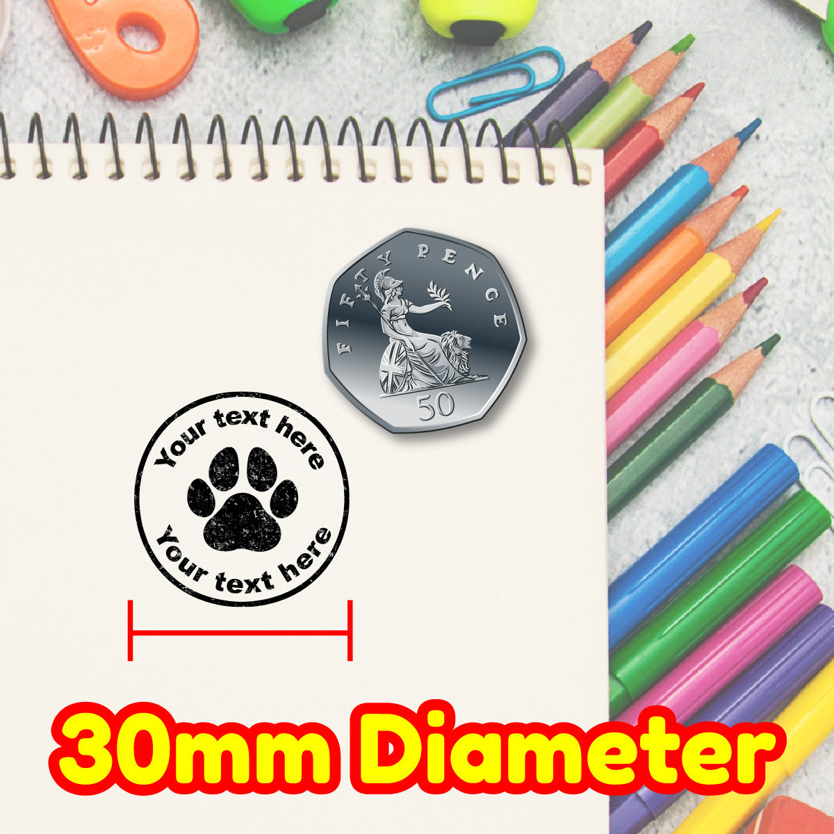 Personalised Stamp Paw Prints 30mm Self inking stamper for School Teachers, Parents and Nursery