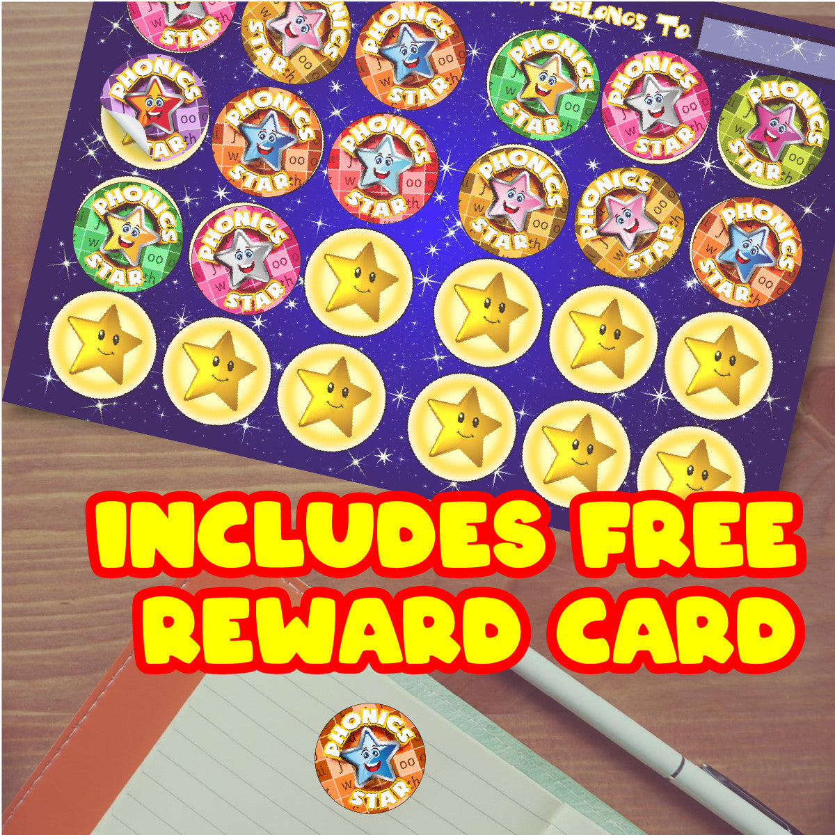 Sticker Stocker - 144 Star Phonics - 30mm - Glossy Reward Literacy Stickers for Teachers & Parents