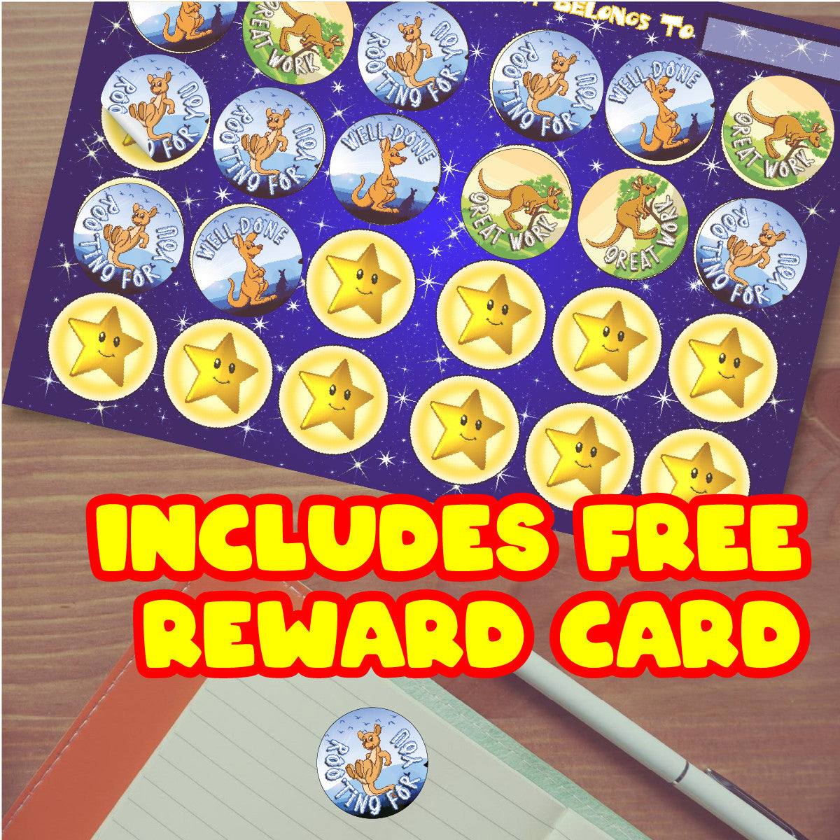 Sticker Stocker 144 Kool Kangaroo Praise Stickers - 30mm - Glossy Reward Stickers for Teachers & Parents