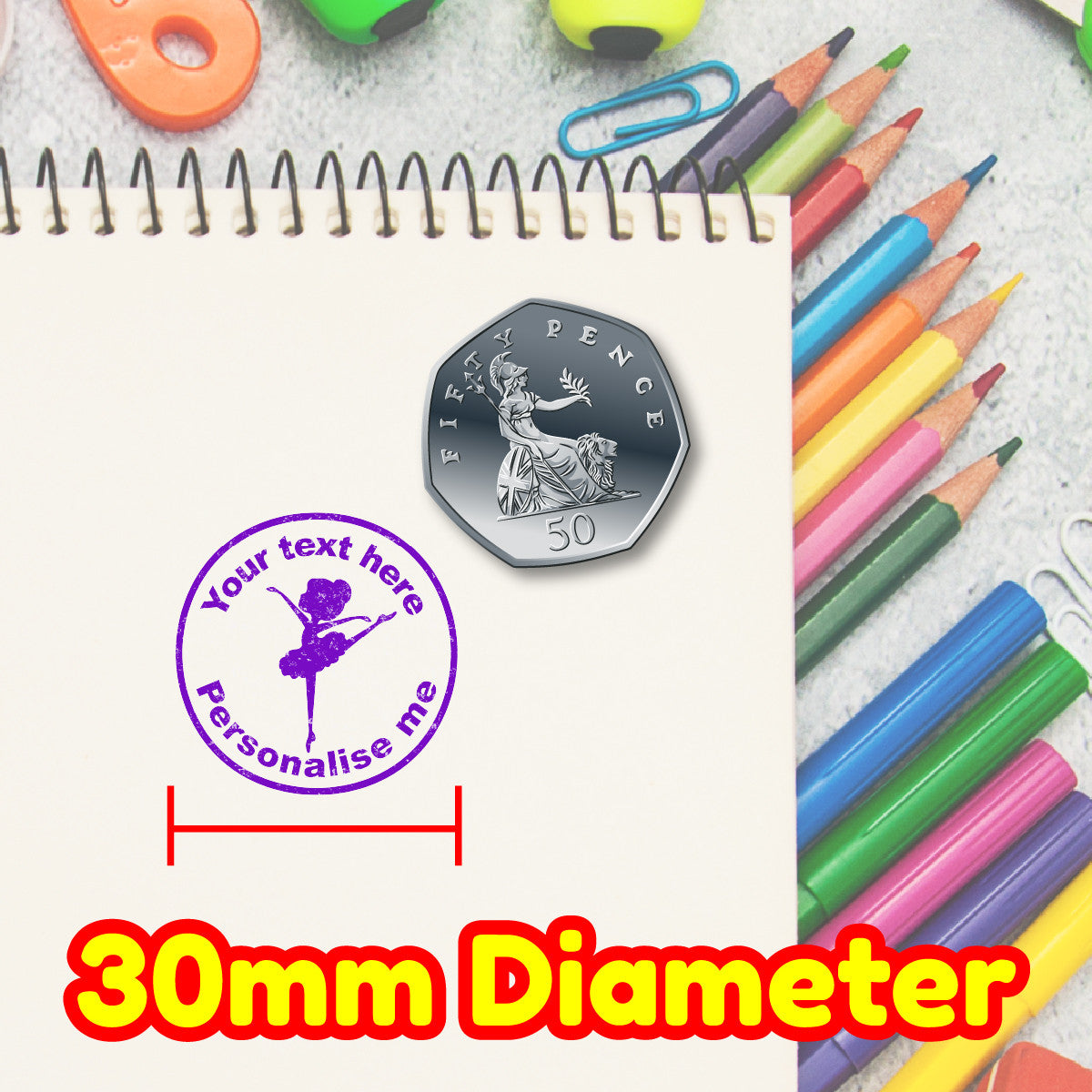 Sticker Stocker - Personalised Stamp Ballet Dancer 30mm Self inking stamper for School Teachers, Parents and Nursery