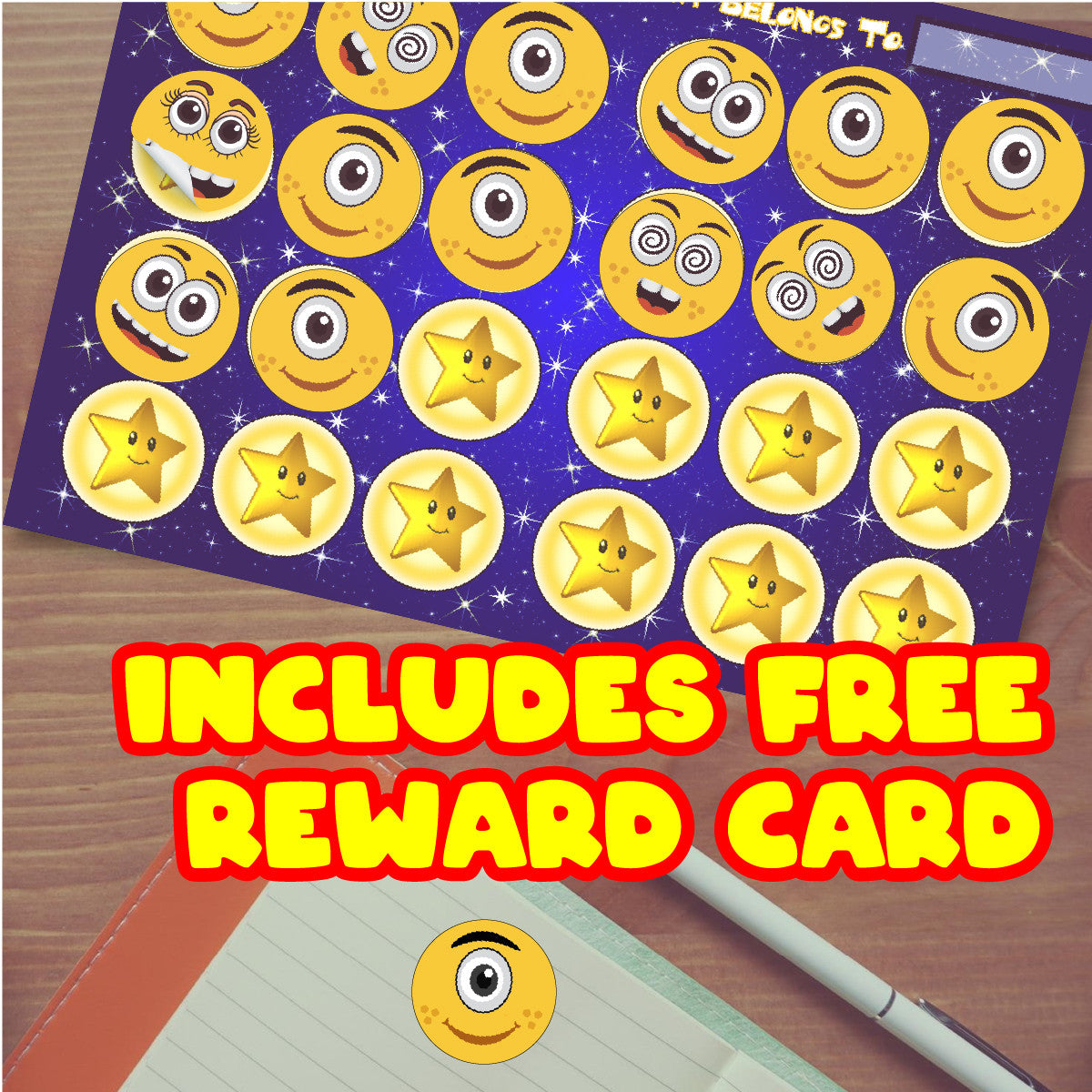 Sticker Stocker 144 Yellow Monster Face Stickers - 30mm - Glossy Reward Stickers for Teachers & Parents