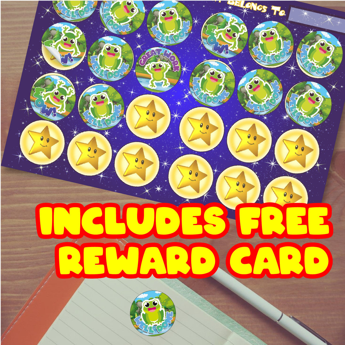 144 Hoppy Frogs Praise Words 30 mm Reward Stickers for Schools, Teachers and Parents