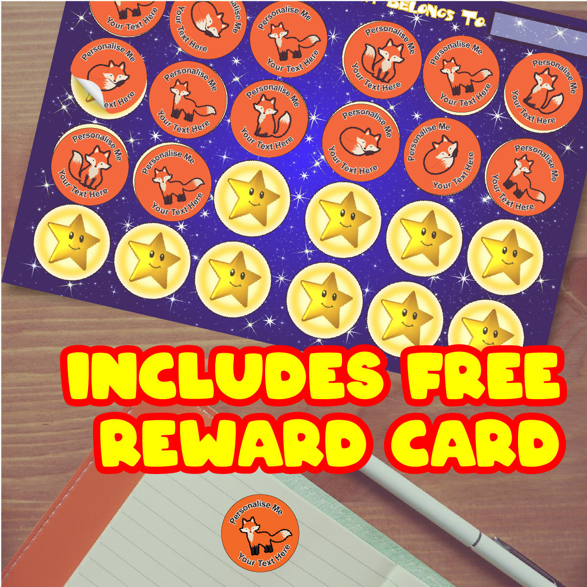 Sticker Stocker - 144 Personalised 30mm Fun Foxes Reward Stickers for School Teachers, Parents and Nursery
