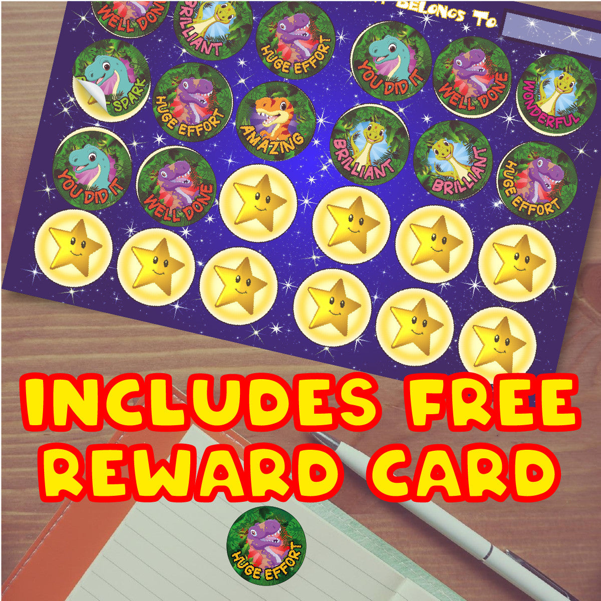 Sticker Stocker - 144 Dinosaur Praise - 30mm - Glossy Reward Stickers for Teachers & Parents