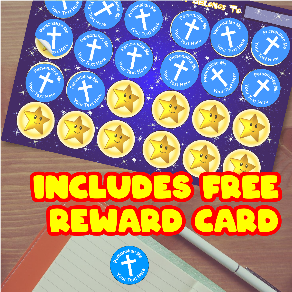 Sticker Stocker - 144 Personalised Christian Cross 30mm Reward Stickers for School Teachers, Parents and Nursery