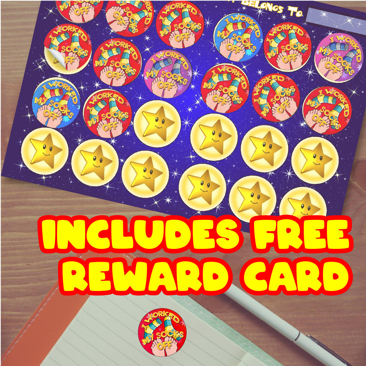 Sticker Stocker 144 I worked my socks off 30 mm Reward Stickers for Teachers, Parents and Party Bags