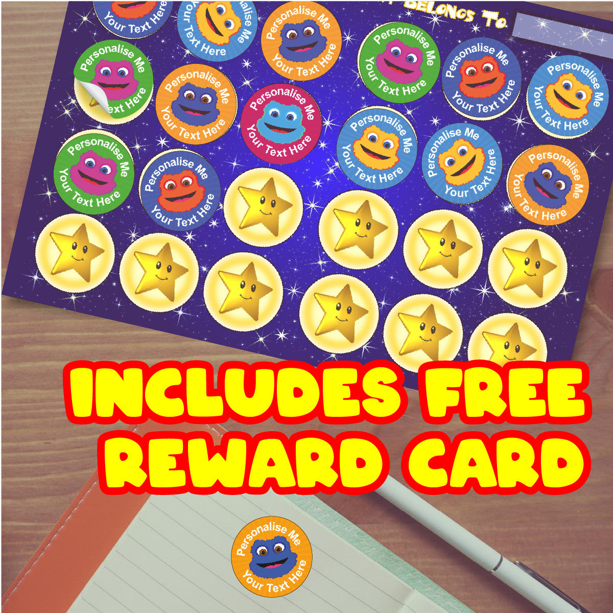Sticker Stocker 144 Happy Monster Themed Personalised 30mm Reward Stickers for School Teachers, Parents and Nursery