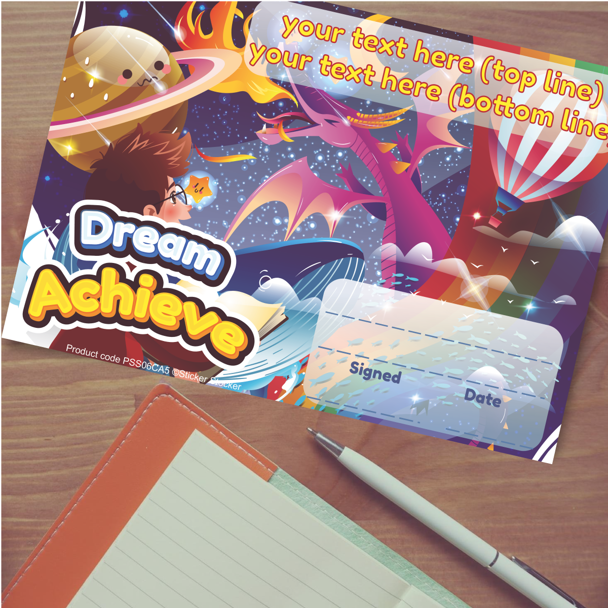 Sticker Stocker Personalised Dream Achieve for school teachers, A5 silk finish Photo Paper