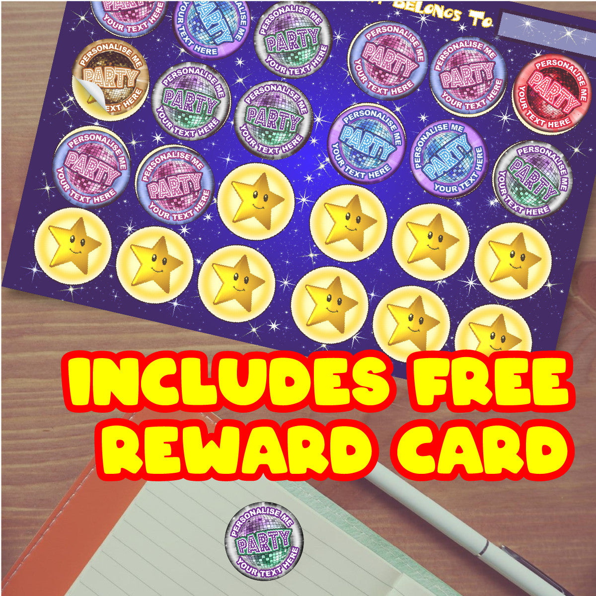 Sticker Stocker 144 Disco Party Themed Personalised 30mm Reward Stickers for School Teachers, Parents and Nursery