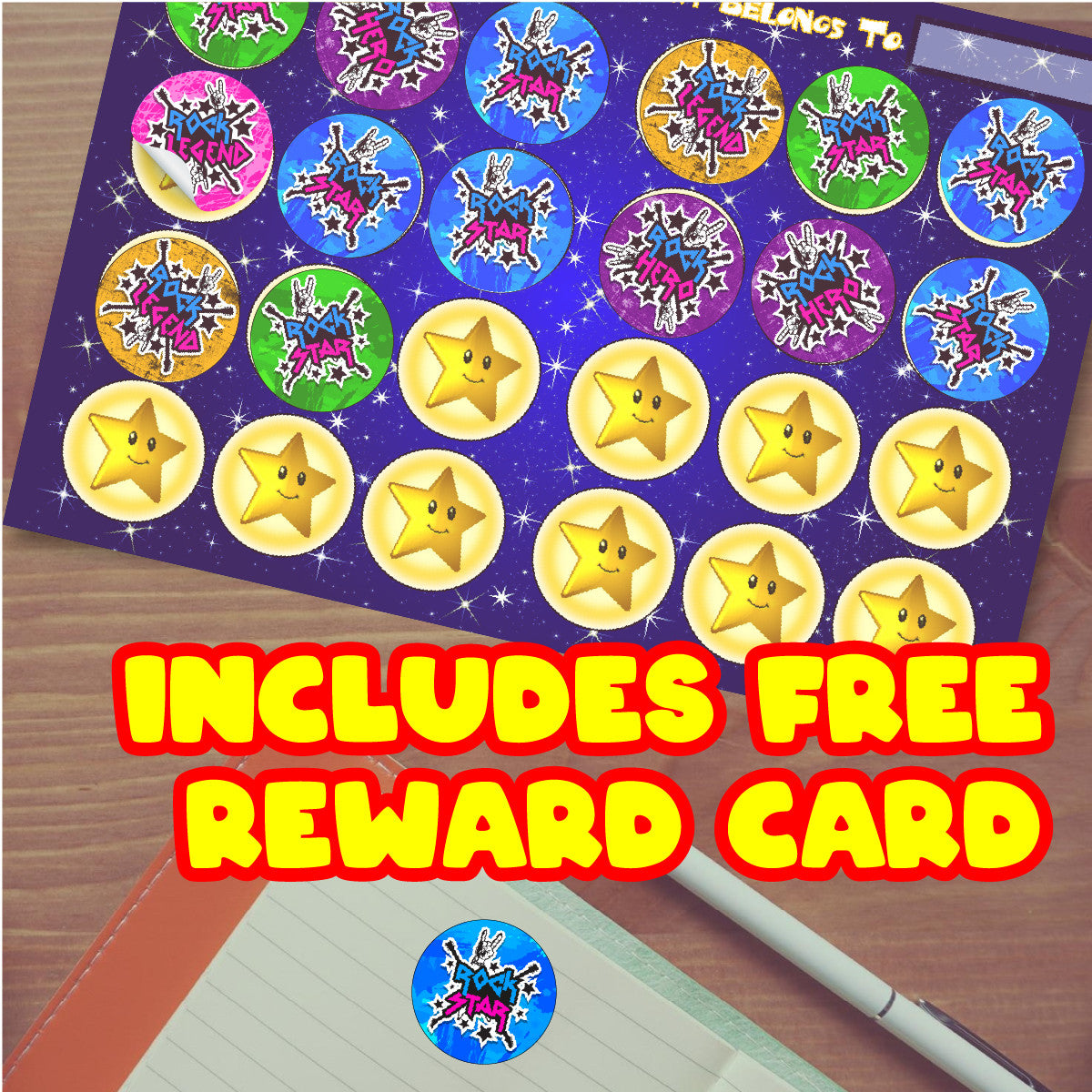 144 Superstar Rockstar - 30mm - Glossy Reward Stickers for Teachers & Parents