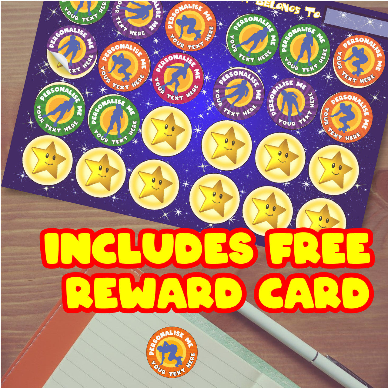144 Personalised Roller Skating 30mm Sport Reward Stickers for School Teachers, Parents and Nursery