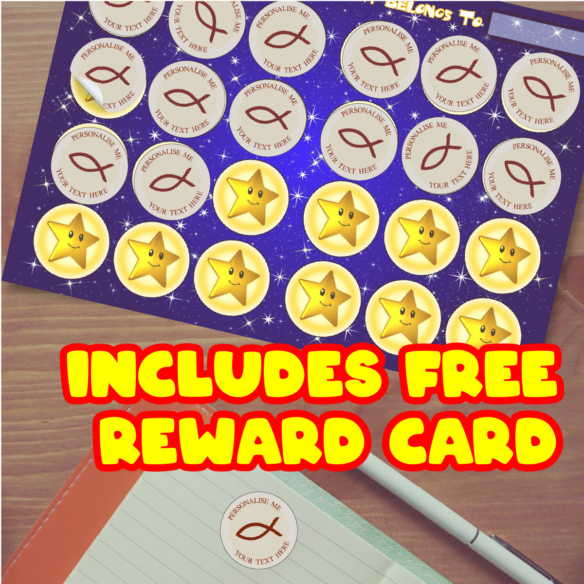 144 Fish Personalised 30mm Reward Stickers for School Teachers