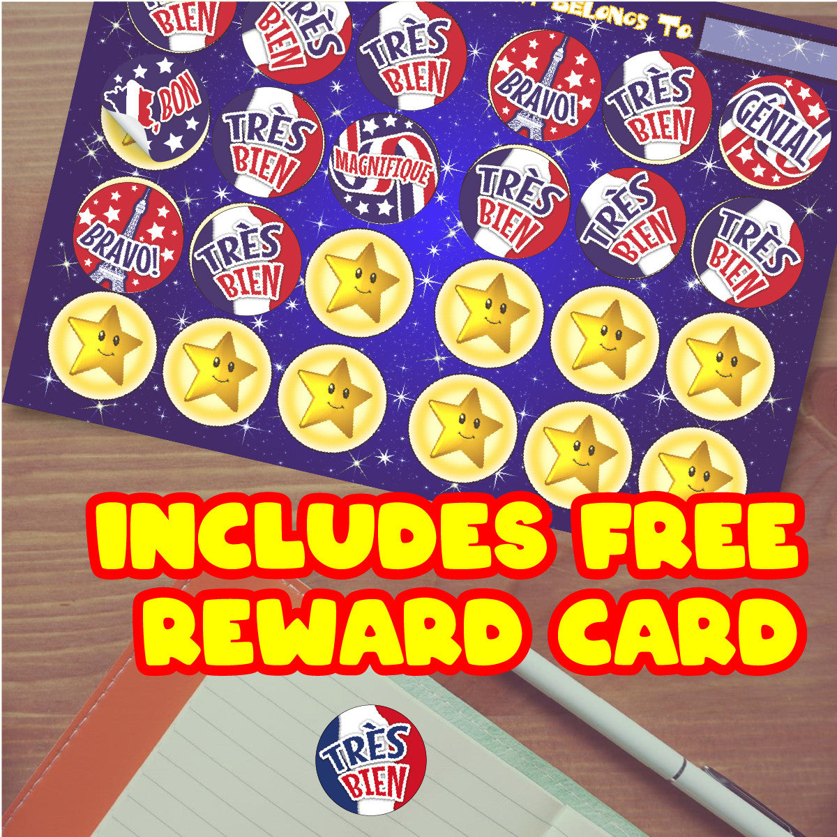 144 French Colour Praise Words Stickers - 30mm - Glossy Reward Stickers for Teachers & Parents