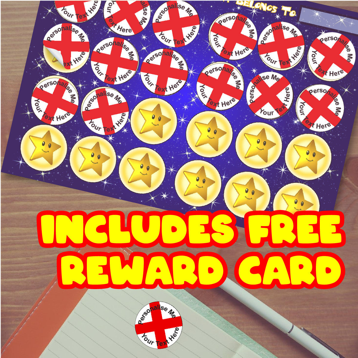 144 Personalised 30mm St George's England Flag Reward Stickers for School Teachers, Parents and Nursery