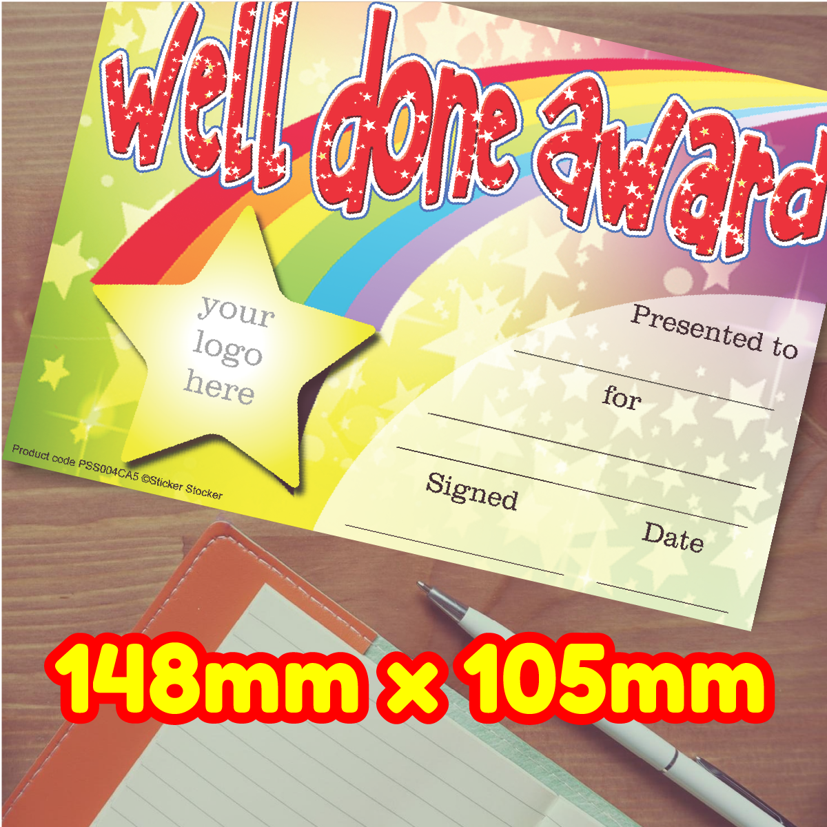 Sticker Stocker Personalised Certificate Well Done Award for school teachers, A5 silk finish Photo Paper