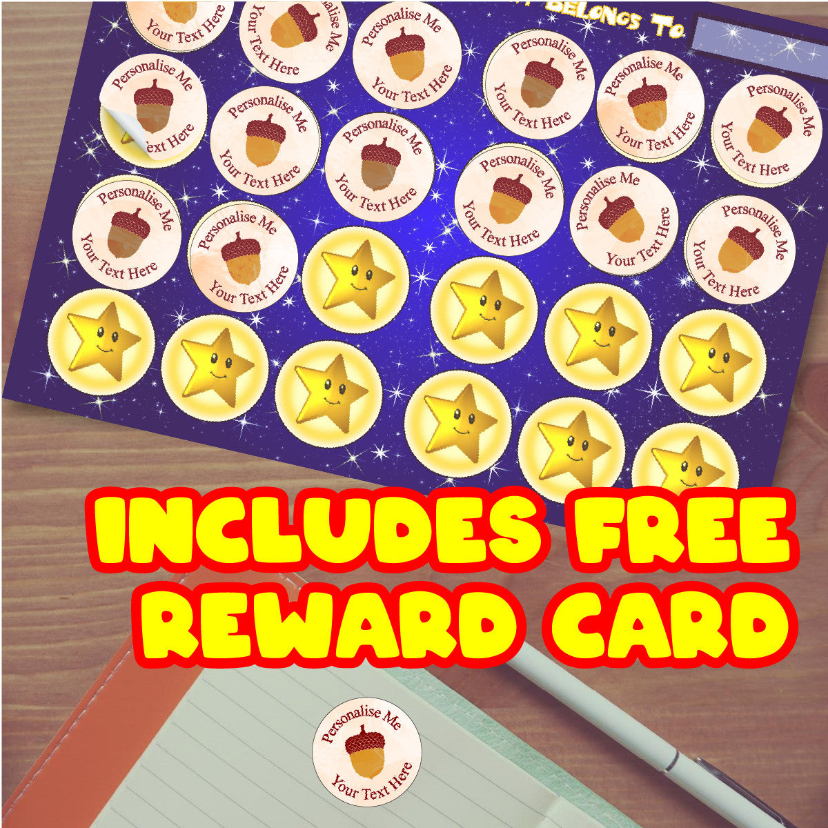 Sticker Stocker 144 Little Acorn Themed Personalised 30mm Reward Stickers for School Teachers, Parents and Nursery