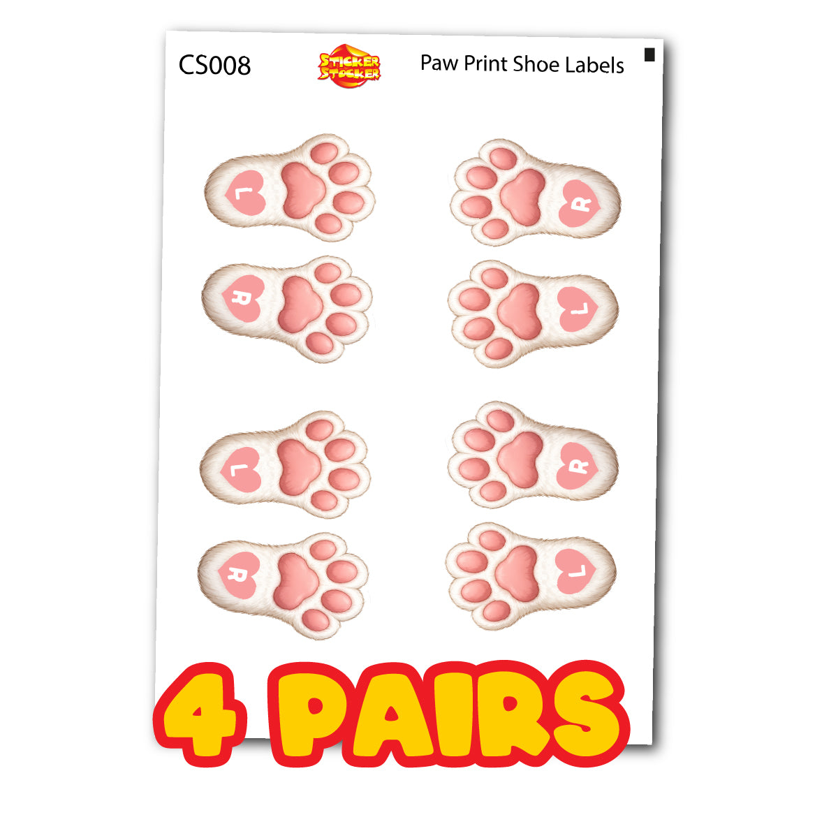 Personalised No-Iron Paw Print Left and Right Labels for School Shoes – 4 Pairs