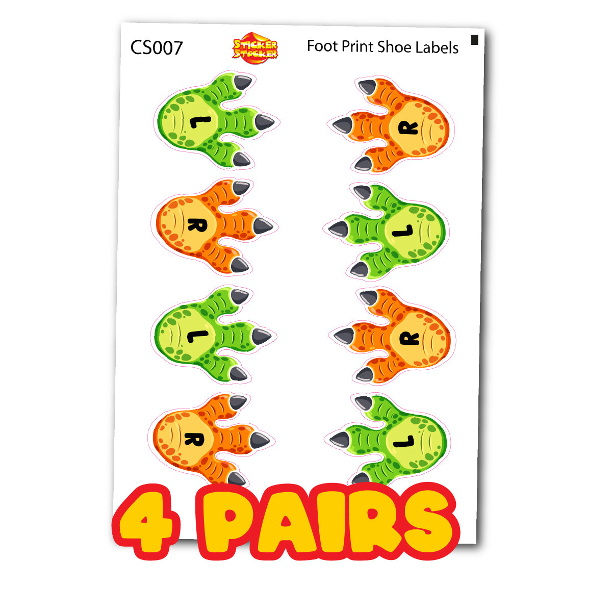Personalised No-Iron Dinosaur Left and Right Labels for School Shoes – 4 Pairs
