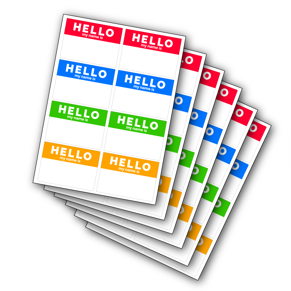 Colourful Name Tag Labels, Hello my name is stickers 68mm x 48mm