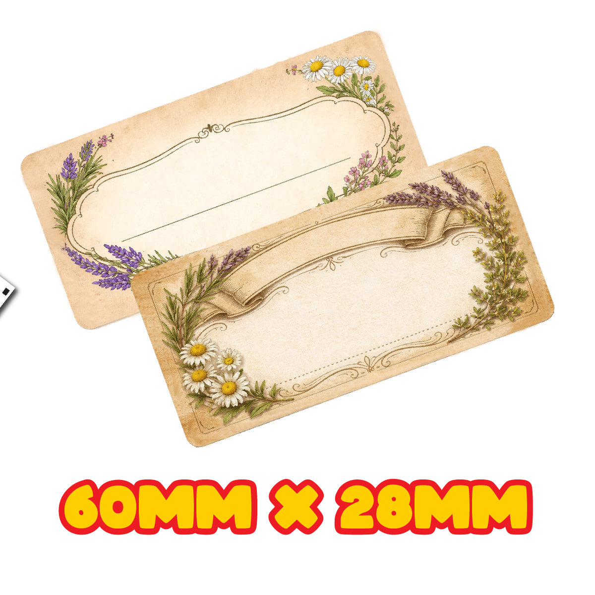 72 Botanical Food, Herb Jar Labels Stickers 60mm x 28mm