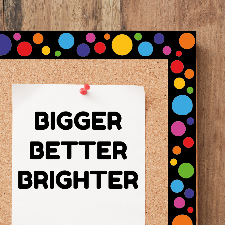 Sticker Stocker - Colourful Spots Classroom Trimmers 14.25m long Notice Board Display Borders