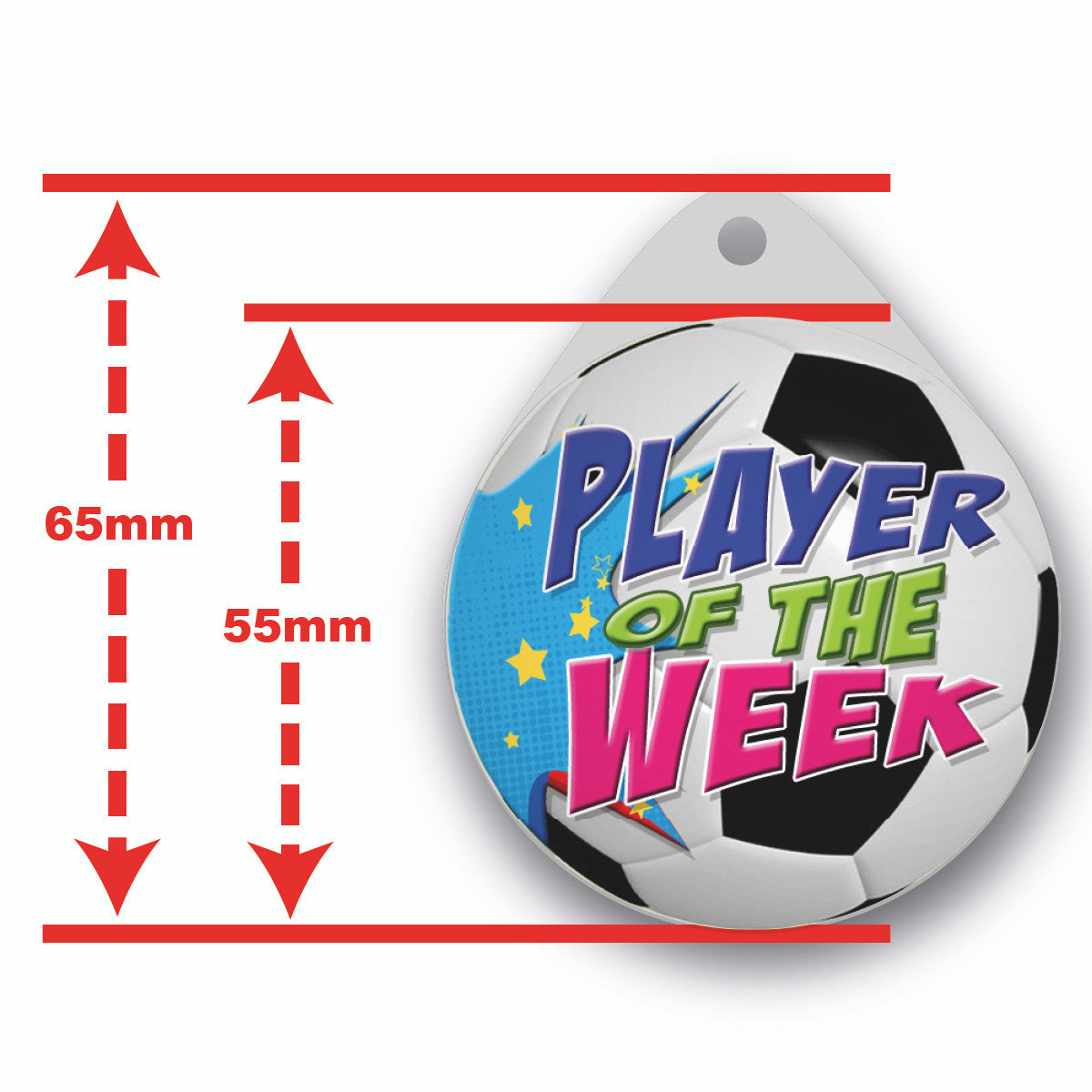 Sticker Stocker - Football Medal Player of the Week 55mm Large Plastic Medal FREE Ribbon and Certificate