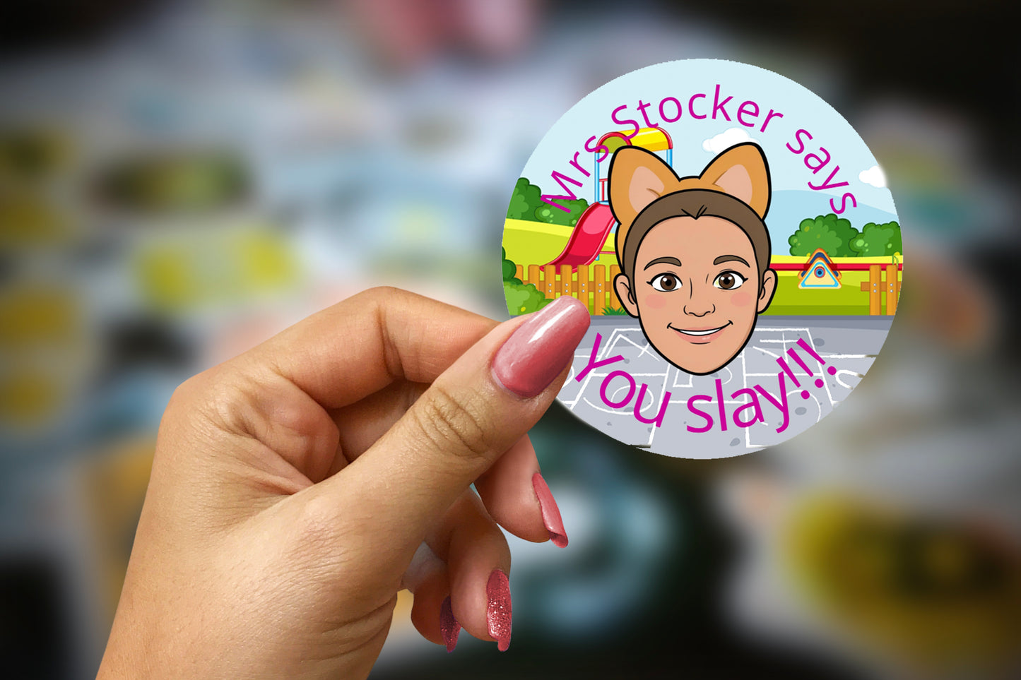 Personalised Cartoon  Stickers - Custom Cartoon Face & Name, Round Glossy Labels