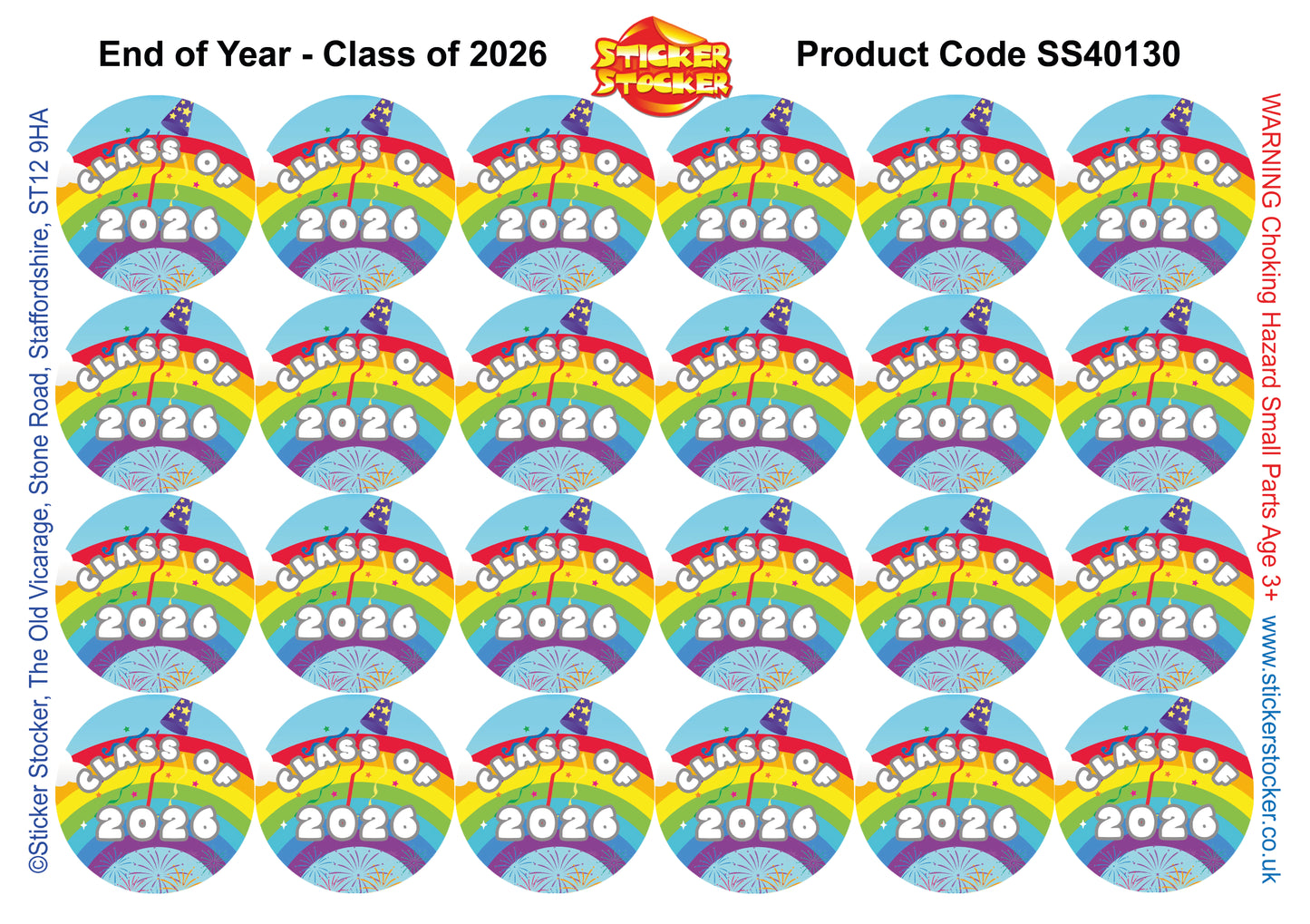 144 End of School Year Stickers - Class of Term Teacher Reward Stickers Size 30mm