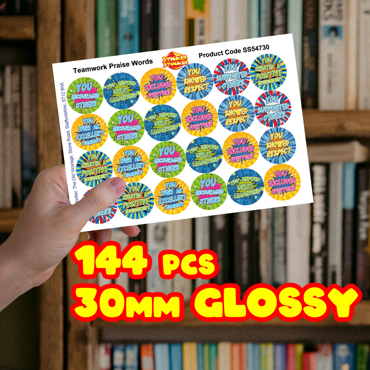 144 Teamwork Praise Words - 30mm - Glossy Reward Stickers for Teachers & Parents