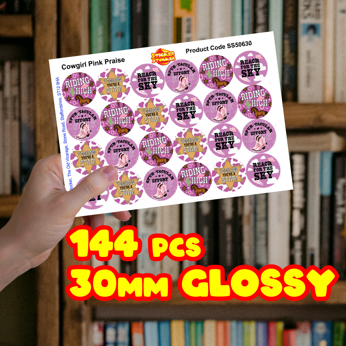144 Cowgirl Pink Praise 30mm Reward Stickers for Schools, Teachers, Parents and Nurseries