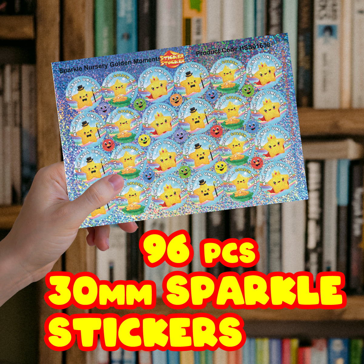 96 Sparkle Golden Moments 30mm + 60 Free Sparkle Smiles Reward Stickers for Teachers, Parents and Schools