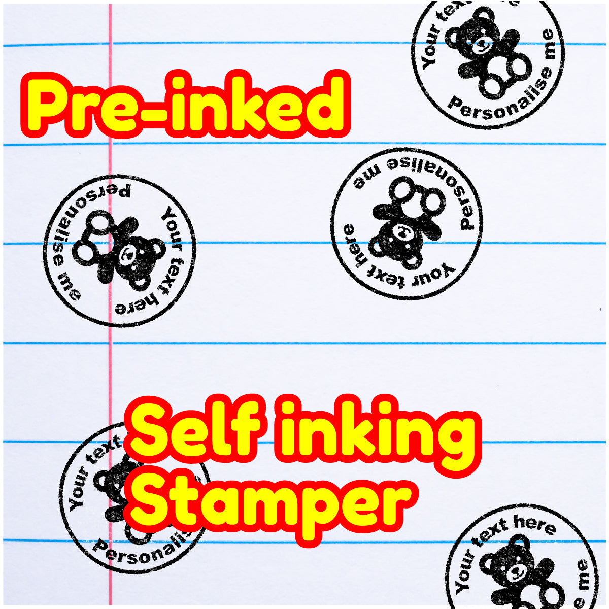 Personalised Stamp Teddy Bear 30 mm Self inking stamper for School Teachers, Parents and Nursery