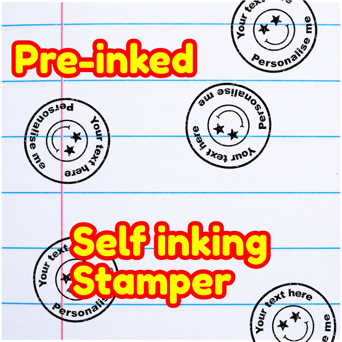 Personalised Stamp Star Smiley 30 mm Self inking stamper for School Teachers, Parents and Nursery