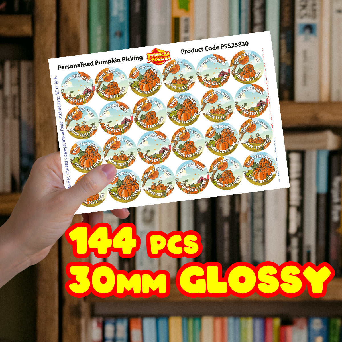 144 Personalised Pumpkin Patch 30mm Reward Stickers for Halloween, Pumpkin Picking, Farm