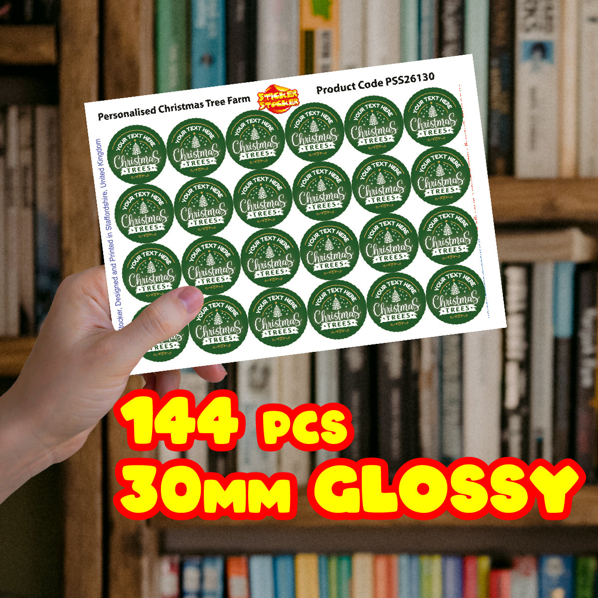 144 Personalised Christmas Tree Farm 30mm Christmas Reward Stickers for School Teachers, Parents and Nursery