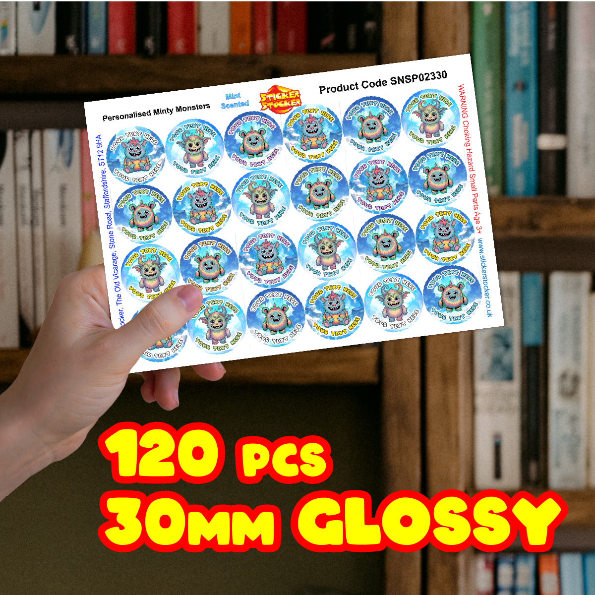 120 Minty Monsters Scented Personalised Stickers - 30mm Scented Stickers - For Teachers Nursery Parents