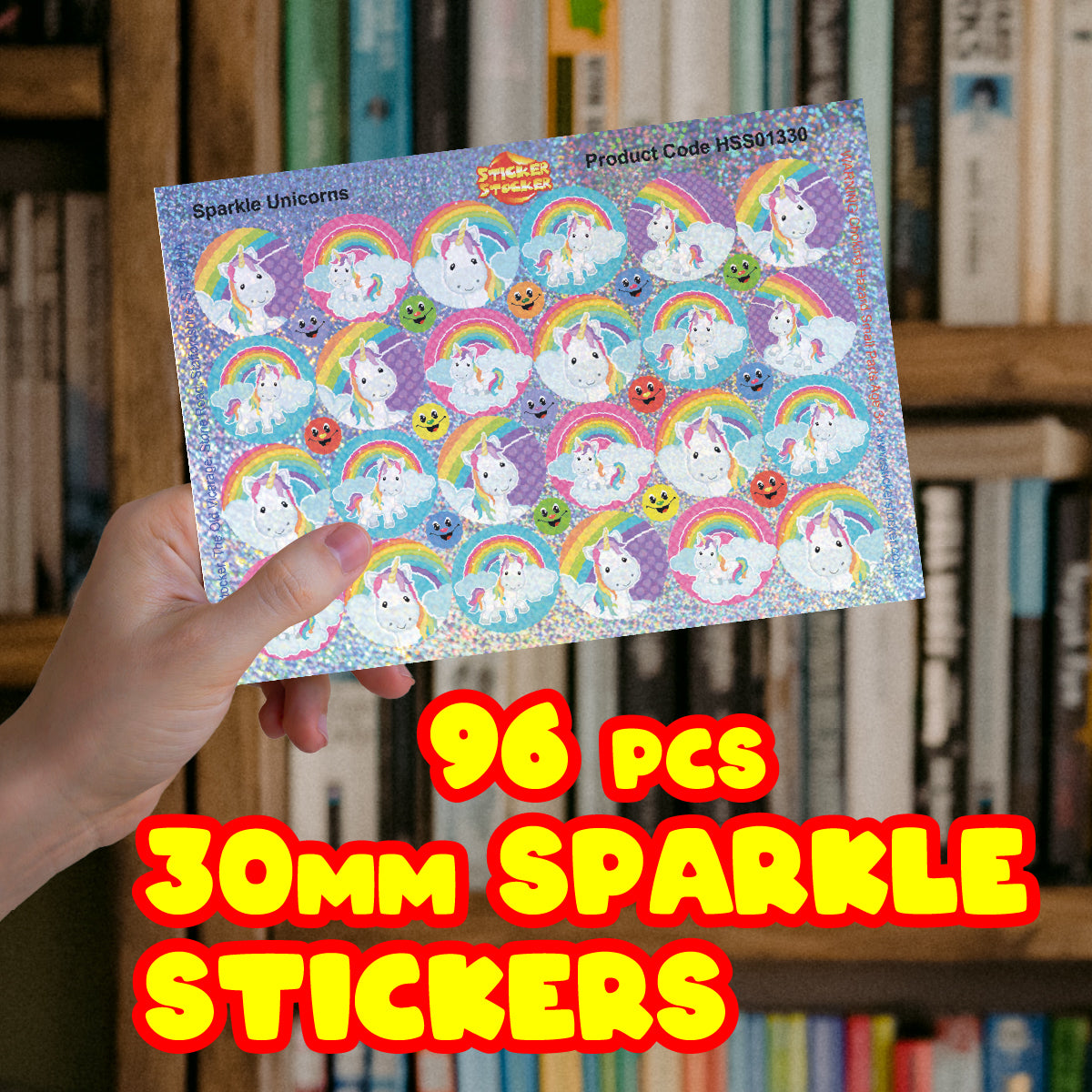 96 Sparkle Unicorns Stickers 30mm + 60 Free Sparkle Smiles Reward Stickers for Teachers, Parents and Schools
