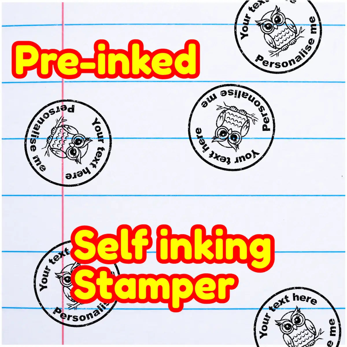 Sticker Stocker Personalised Stamp Owl 30 mm Self inking stamper for School Teachers ...