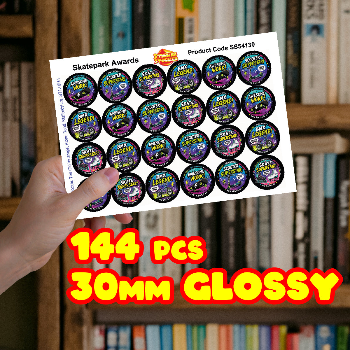144 Skatepark Awards Children's Reward Stickers - 30mm - Parents, Skateparks