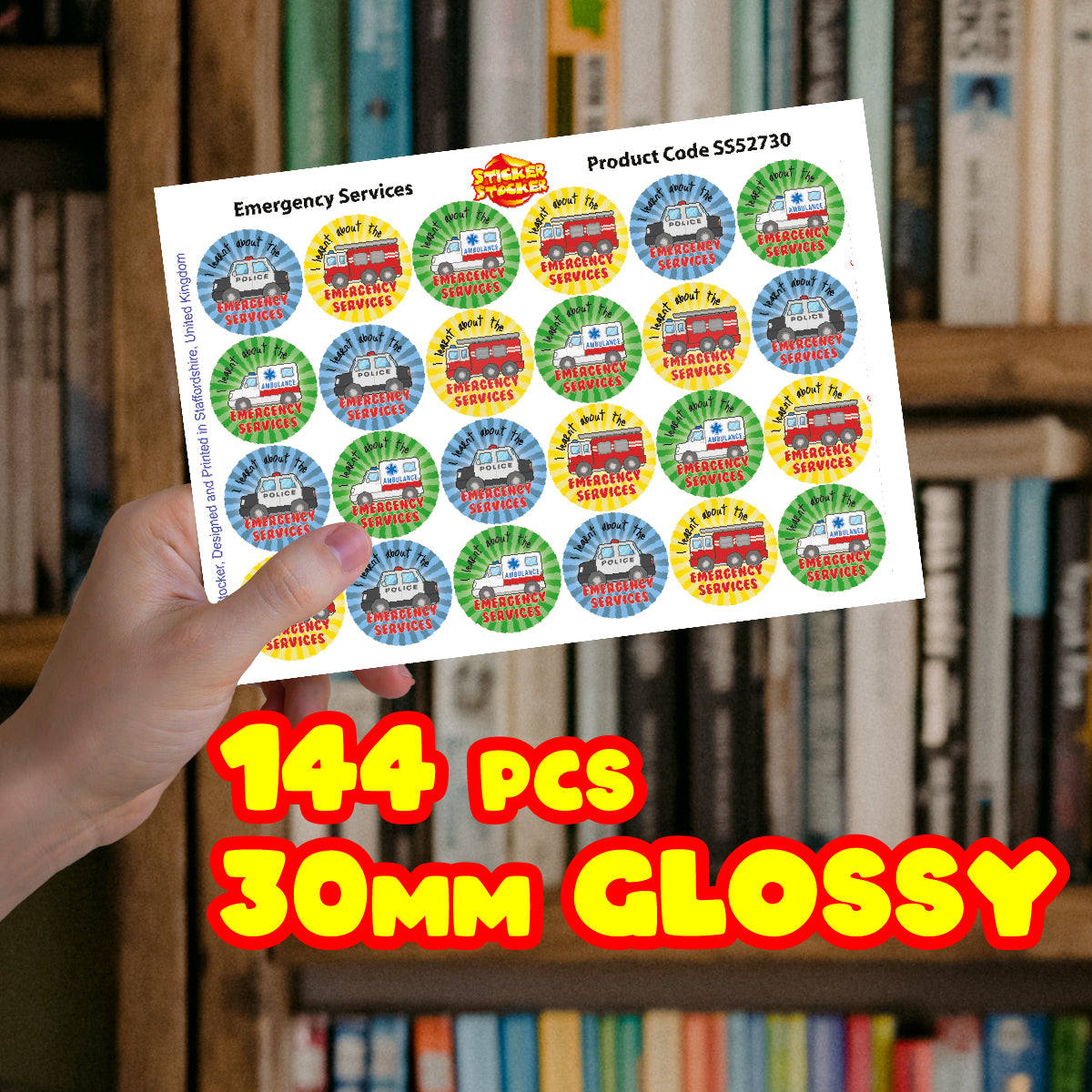 144 Emergency Services - 30mm - Glossy Reward School Stickers for Teachers & Parents