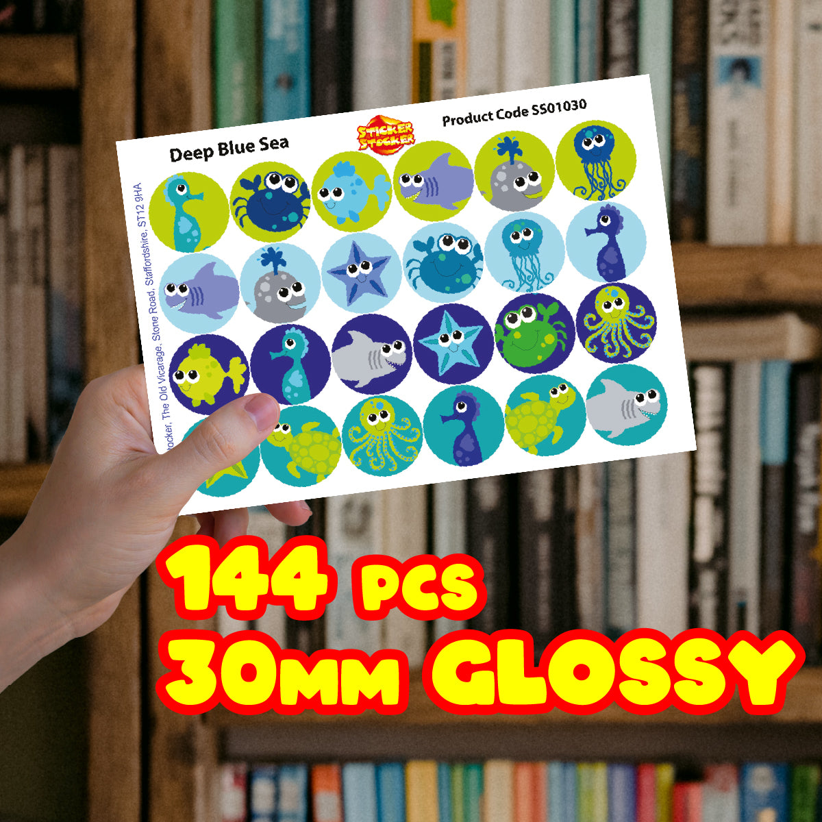 144 Deep Blue Sea 30mm Children's Reward Stickers for Teachers or Parents