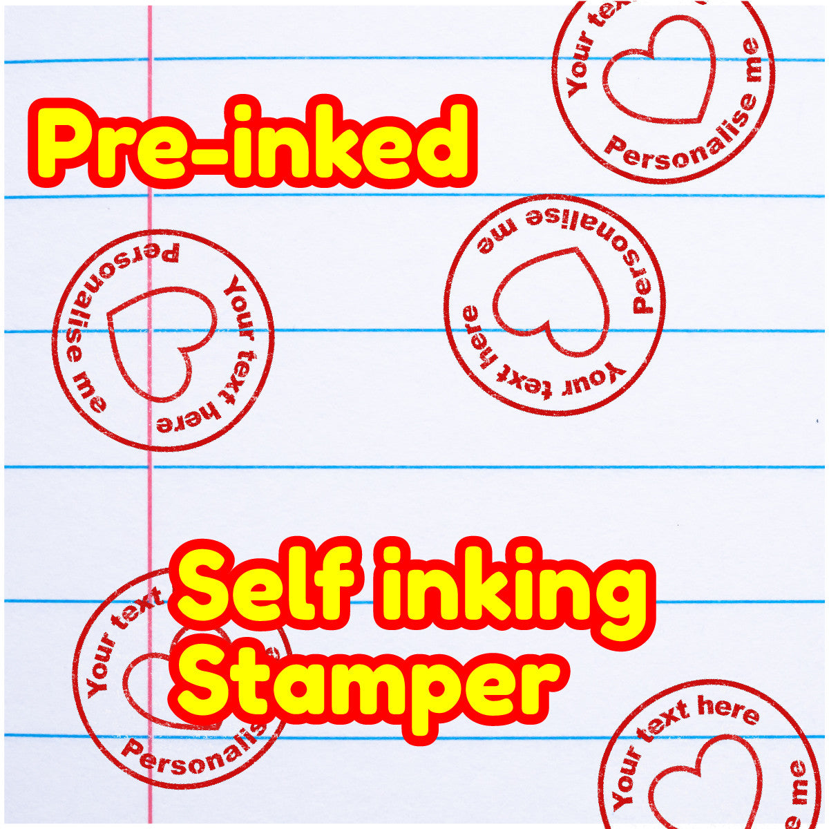 Personalised Stamp Lined Heart 30mm Self inking stamper for School Teachers, Parents and Nursery