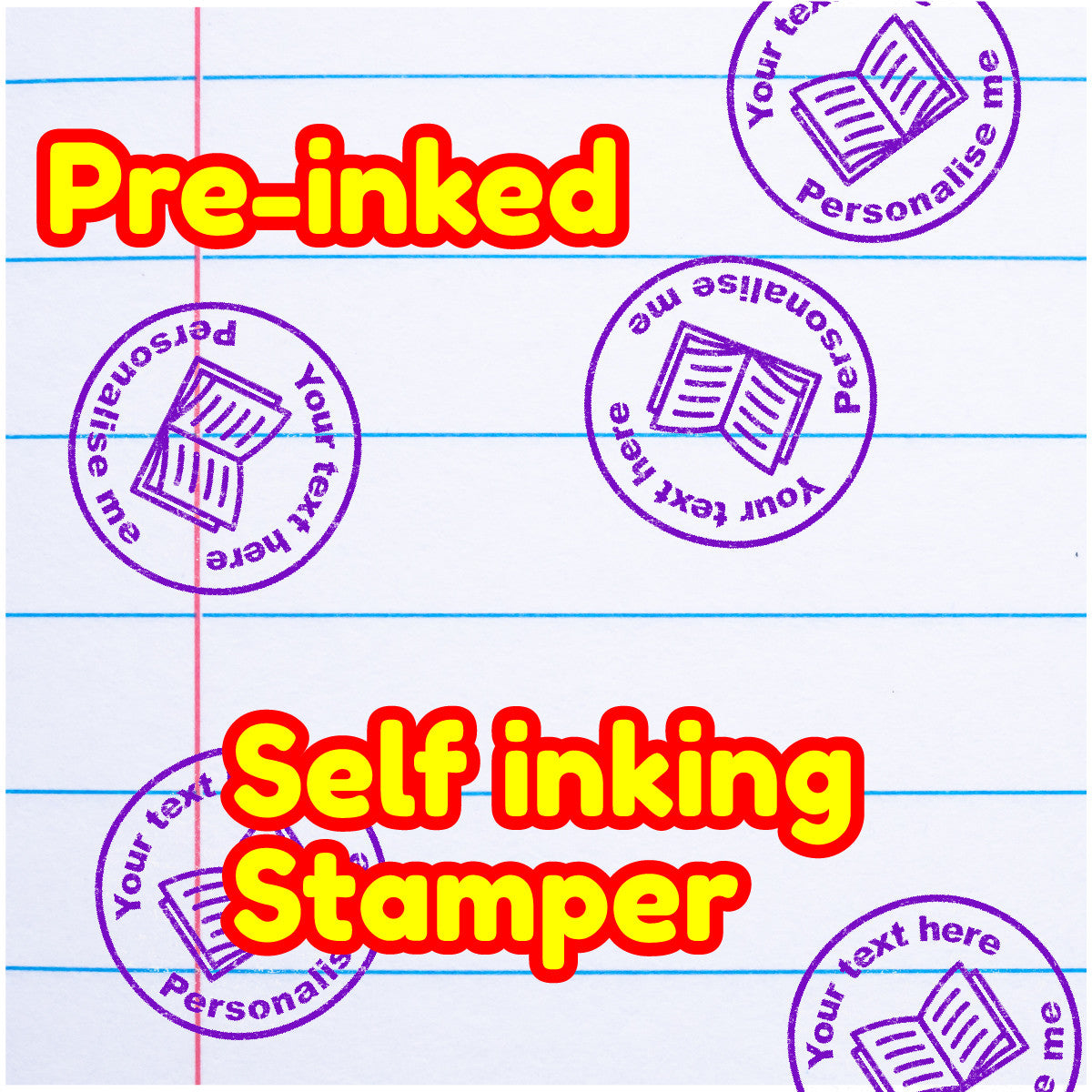 Sticker Stocker - Personalised Stamp Book Lines 30mm Self inking stamper for School Teachers, Parents and Nursery