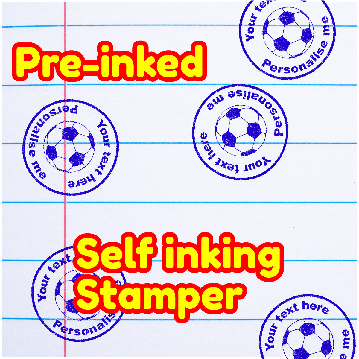 Sticker Stocker - Personalised Stamp Football 30mm Self inking stamper for School Teachers, Parents and Nursery
