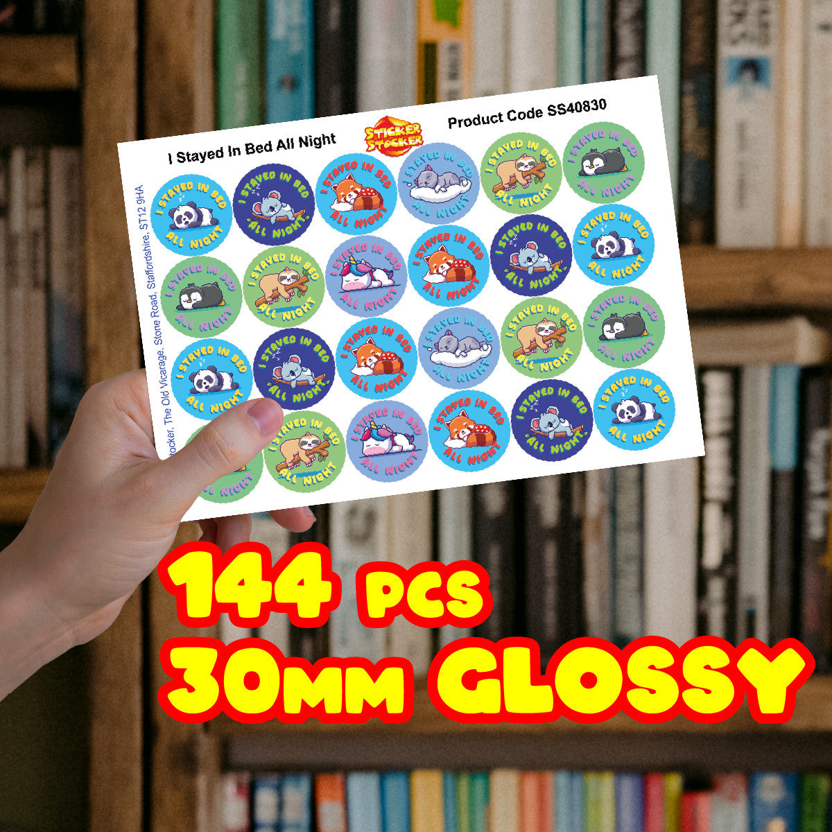 I Stayed In Bed All Night 30mm Sleep Training Reward Stickers for Teachers or Parents